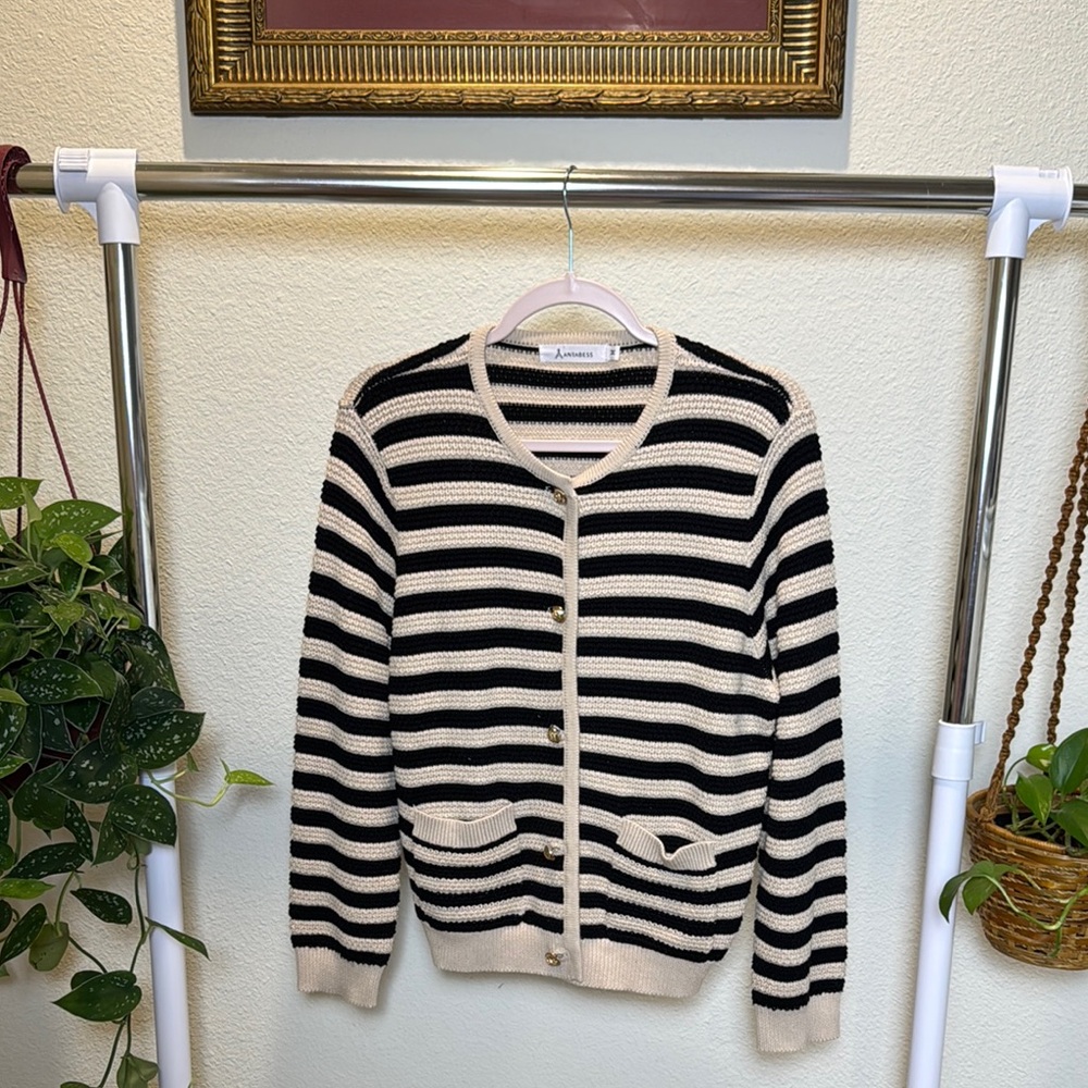 Amazon Black and Cream Cardigan Sweater